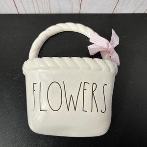 Rae Dunn FLOWERS hanging wall basket ceramic by Magenta vase planter RARE